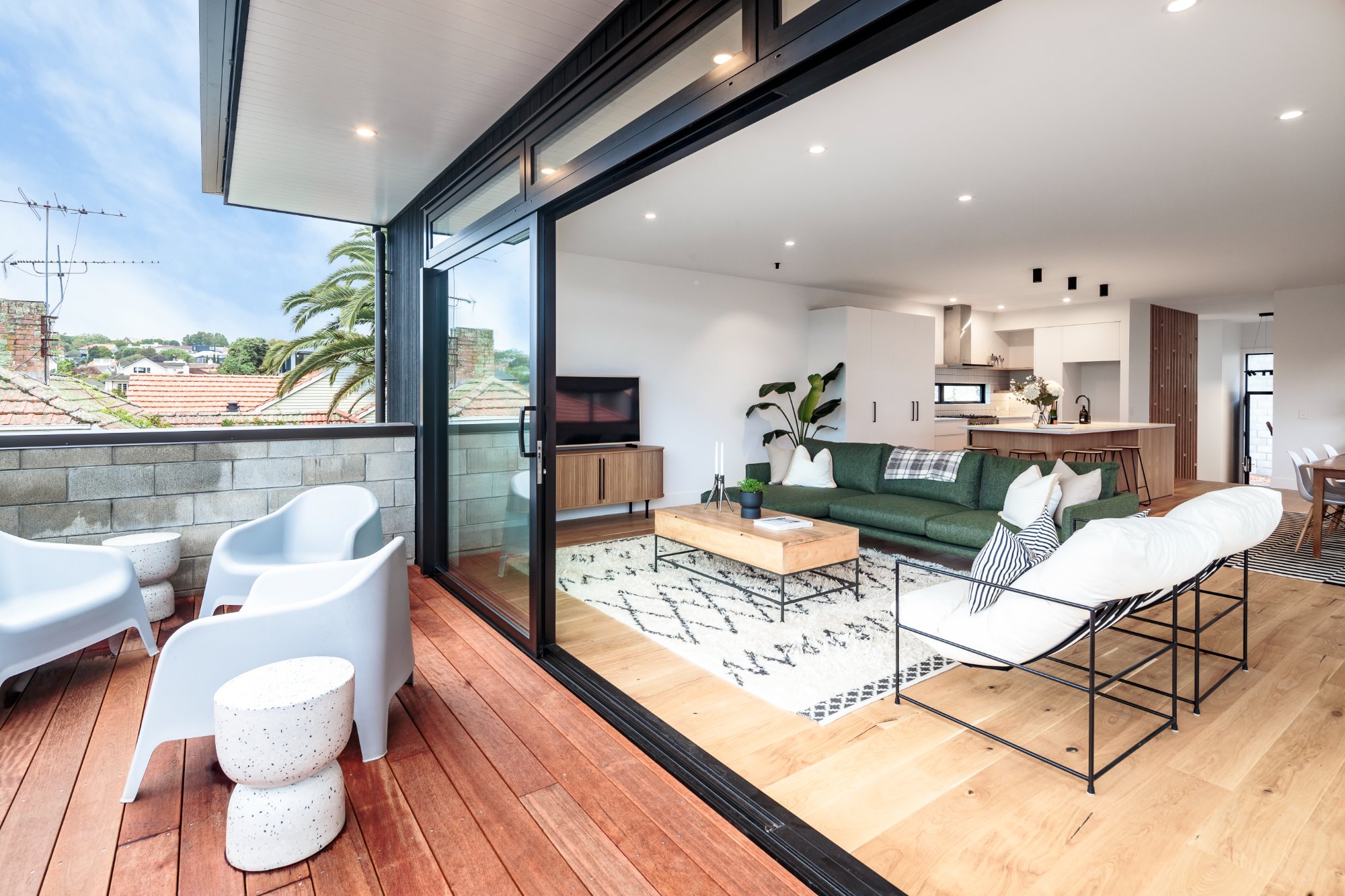 Open plan living and deck